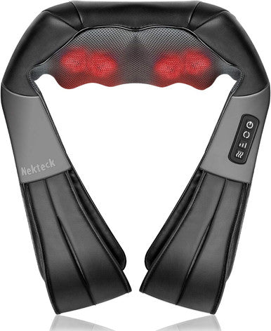 Shiatsu Neck And Back Massager With Soothing Heat, Nekteck Electric Deep Tissue 3D Kneading Massage Pillow For Shoulder, Leg, Body Muscle Pain Relief, Home, Office, And Car Use