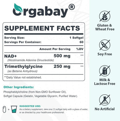 Liposomal Nad+ Supplement 500 Mg, High Absorption, Boost Nad+ With Tmg 250 Mg, Actual Nad Plus More Efficient Than Nicotinamide Riboside, Support Cellular Energy, Healthy Aging 60 Softgels