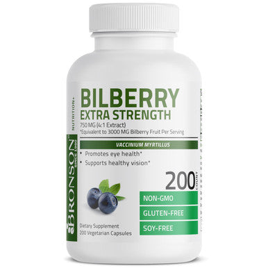 Bronson Bilberry Extra Strength Vaccinium Myrtillus, Promotes Eye Health And Supports Healthy Vision - Non Gmo, 200 Vegetarian Capsules