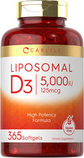 Carlyle Liposomal Vitamin D3 | 5000 iu | 365 Softgels | Non-GMO and Gluten Free Formula | High Potency Vitamin D Supplement