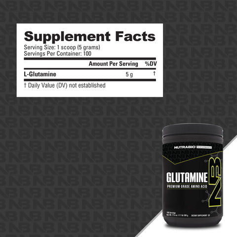 Nutrabio Pure L-Glutamine Powder 100 Servings L-Glutamine Supplement Amino Acid Pure Grade Glutamina Absolutely No Additives Fillers Or Excipients Muscle Recovery Supplement - (500 Grams)