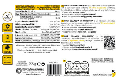 GOLD COLLAGEN Immunobiotix - Immune System Booster for More Energy & Gut Health with Vitamin D C Folic Acid Zinc Spirulina 3 Billion Biotic Cultures Vitamins for Tiredness and Fatigue 30 Tablets