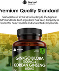 Ginkgo Biloba And Korean Ginseng Tablets 7000Mg Ginkgo Biloba Herbal Supplements & 600Mg Panax Ginseng High Strength Ginseng Extract Enriched With Vitamin B3 and B5 360 Vegan Tablets