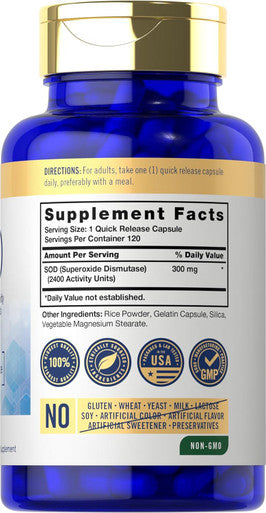 Carlyle S.O.D. Supplement Capsules | 300mg | 120 Count | Superoxide Dismutase | Non-GMO and Gluten