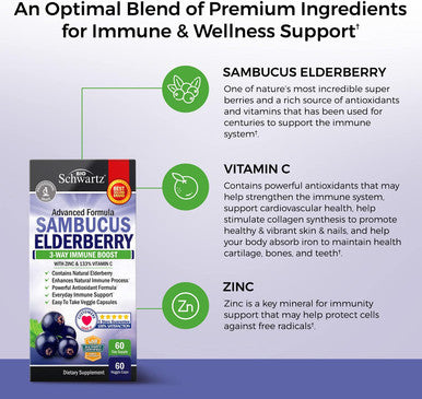 Elderberry With Zinc And Vitamin C For Adults - Immune Support Vitamins For Women And Men Natural Elderberries Black Sambucus Capsules - Immune Defense Multiminerals Supplement, Gluten-Free, 60 Ct