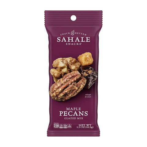Sahale Snacks Maple Pecans Glazed Mix, 4 oz Pouches (6 Packs) Dry-Roasted, Deluxe Mixed Nuts with Cherries, Apples, Maple, and Cinnamon - Non-GMO, Kosher, and Certified Gluten-Free Snacks