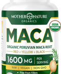 Mother Nature Organic Maca Root Capsules 1600Mg 120 Vegan Capsules Non Gmo Peruvian Yellow Red & Black Maca For Men & Women - Energy Hormone Brain & Weight Well-Being