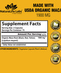 NaturaLife Labs Organic Maca Root Black Red Yellow 1900 MG per Serving - 150 Vegan Capsules