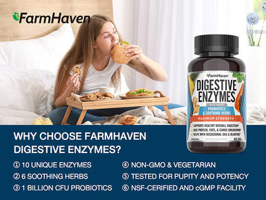FarmHaven Digestive Enzymes Capsules Digestion Supplements with Probiotics for Bloating Bloat Gas Relief Digest Aid Enzyme Supplement to Boost Gut Health Supplements for Digestive Health
