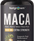 Natgrown Organic Maca Root Powder Capsules 1500 Mg With Black + Red + Yellow Peruvian Maca Root Extract Supplement For Men And Women - Vegan Pills