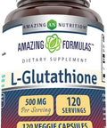 Amazing Nutrition Formulas L-Glutathione 500 Mg 120 Veggie Capsules | Non-GMO | Gluten | Made in USA | Suitable for Vegetarians