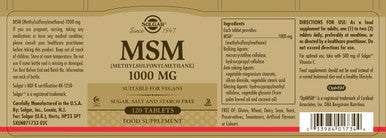 Solgar Msm 1000 Mg - 120 Tablets - Supports Joints & Connective Tissue - Non-Gmo Vegan Gluten Free Dairy Free Kosher Halal - 120 Servings