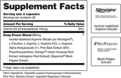 Snap L Arginine Capsules Blood Circulation Supplements with Nitrosigine L Citrulline for Natural Energy Increase Blood Flow Muscle Growth Herbs for Cardio Health 60 Capsules