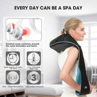 Magicmakers Neck Massager With Heat - Electric Shiatsu Deep Kneading Back Massage For Neck Pain, Shoulder, Waist, Relax For Her/Him/Women/Men/Dad/Mom/Christmas/Mothers Day/Fathers Gifts