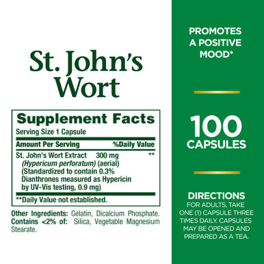 Nature's Bounty St. John S Wort 300Mg Capsules Herbal Health Supplement Promotes A Positive Mood 100 Capsules