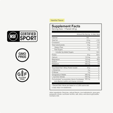 Momentous Recovery Grass-Fed Whey Protein Powder - 20G Post-Workout Whey Isolate Protein - Nsf Certified, Gluten-Free, 15 Servings, Vanilla (Package May Vary)