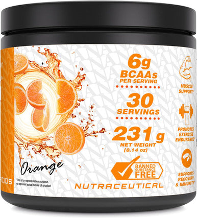 Amazing Nutrition BCAA 6000 | 6 Grams BCAA Per Serving | 30 Servings Powder | Branched Chain Amino Acid Supplement | Made in USA (Natural Orange)