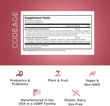 Codeage Women s Probiotics Supplement - 50 Billion CFUs - SBO Probiotics & Prebiotics - Cranberries - Feminine Health - Fermented Botanical Blend Whole Food Supplement - Vegan Non-GMO - 60 Capsules