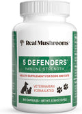 5 Defenders Mushroom Supplement For Cats & Dogs Chaga, Shiitake, Reishi, Turkey Tail, Maitake Cat Multivitamin & Dog Supplement For Wellness Support 90 Ct Real Mushrooms Powder Capsules
