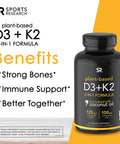 Sports Research Vegan Vitamin D3 K2 Supplement with Organic Coconut Oil 5000iu Vitamin D with 100mcg Mk7 Vitamin K Supports Calcium for Stronger Bones Immune Health 60 Softgels for Adults