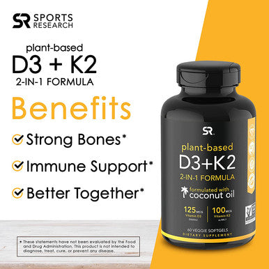 Sports Research Vitamin D3K2 5000iu Softgels 60ct Biotin Gummies 5000mcg 60ct Bundle