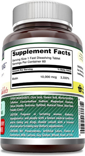 Amazing Nutrition Formulas Biotin 10000 mcg | Fast Dissolve Tablets | Non-GMO | Gluten Supplement | Made in USA (Strawberry | 60 Count)