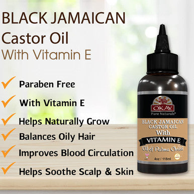 OKAY Black Jamaican Castor Oil With Vitamin E And Panthenol Helps Soothe Scalp Skin Improves Blood Circulation Helps Naturally Grow Healthy Hair Balances Oily Hair 4oz