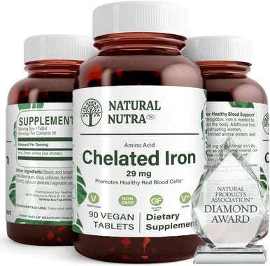 Natural Nutra Chelated Iron Supplement For Men And Women, Nails Health, Promotes Optimal Absorption, Skin Health, Improves Hair Growth, Gluten Free, 90 Tablets