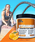 Evlution Nutrition HYDRAMINO Complete Hydration Multiplier, All 6 Electrolytes, Vitamin C & B, Fluid Boosting Aminos, Coconut Water, Endurance, Recovery, Antioxidants, 30 Serve, Orange Mango