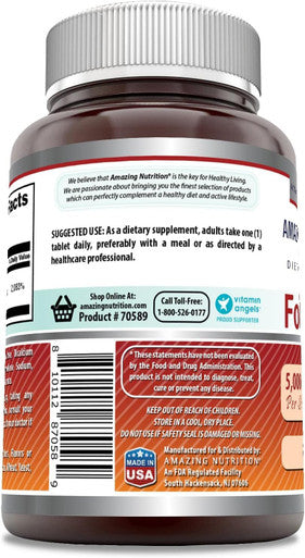 Amazing Nutrition Formulas Folic Acid Supplement | 5000 Mcg | 120 Tablets | Non-GMO | Gluten | Made in USA (2 Pack)