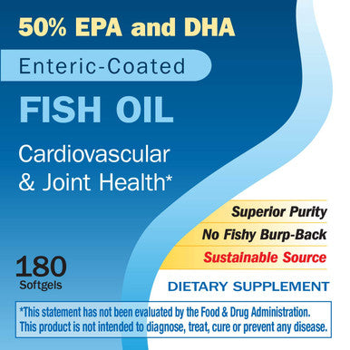 Nature's Way Fisol 50% EPA and DHA Enteric-Coated Fish Oil, No Fishy Burp-Back, 180 Softgels