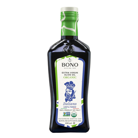 Bono Organic Unfiltered Italian Extra Virgin Olive Oil 33.8 fl oz | 100% Italian, Cold Extracted, First Cold Pressed, USDA Certified Organic EVOO