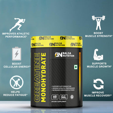 Balsa Nutrition Creatine Monohydrate Powder- 300g, 5g Per Serving (Unflavored) | Supports Muscle Strength, Workout & Performance Recovery, Produce Energy, Immune Booster | Non- GMO