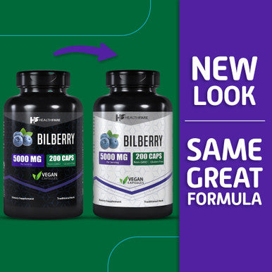 Healthfare Bilberry Extract Capsules 5000Mg | 200 Count | Supports Eye Health | Ultra Strength Supplement | Gluten-Free & Non-Gmo