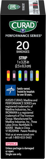 Curad Performance Series IRONMAN Antibacterial Bandages Extreme Hold Adhesive Technology Standard Size Flexible Fabric Bandages for Cuts Scrapes & Burns Assorted Colors 1 x 3.25 inches 20 Count