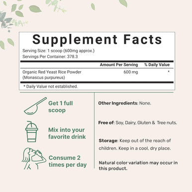 Micro Ingredients Organic Red Yeast Rice Powder 8 Ounce (1 Year Supply) Non-GMO Vegan Friendly