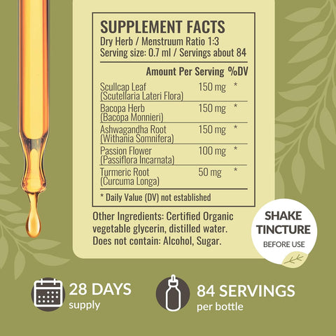 Herbamama Nerve Support Supplement - Vegan Nerve Support Formula With Ashwagandha & Bacopa Monnieri For Brain - Non-Gmo Alcohol & Sugar- Daily Calming Drops For Adults 28-Day Supply