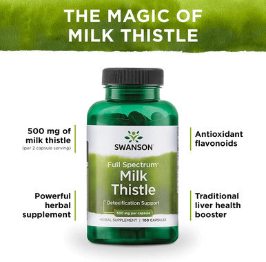 Swanson Milk Thistle-Herbal Liver Support Supplement-Natural Formula Helping to Maintain Overall Health & Wellbeing-(100 Capsules 500mg Each)