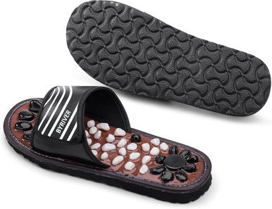 Acupressure Foot Mat Pebble Massager Relaxer Pain Relief Health Sandals Slippers Relaxation Gifts For Men Women (Black25)