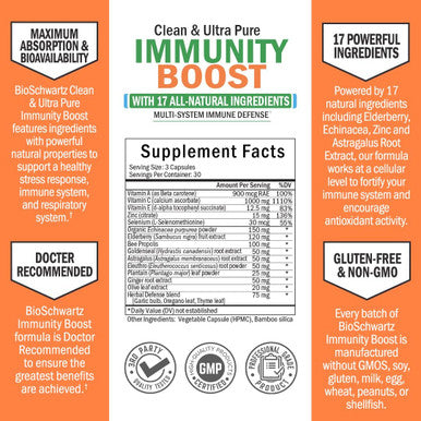 Bioschwartz Immune Support Supplement With Vitamin C 1000Mg Zinc Elderberry Extract Ginger Bee Propolis Beta Carotenes, Immunity Boost For Adults, Immune Defense Antioxidant Vitamins, 90 Capsules