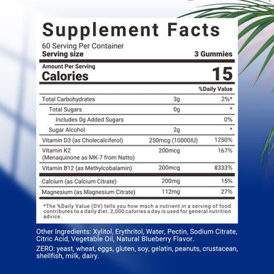 Sugar-Vitamin D3 K2 Gummies, Vitamin D3 10000Iu & Vitamin K2(Mk7) 200Mcg With Calcium, D3 K2 Vitamin Supplements For Adults - Bones Muscle Teeth Immune Support