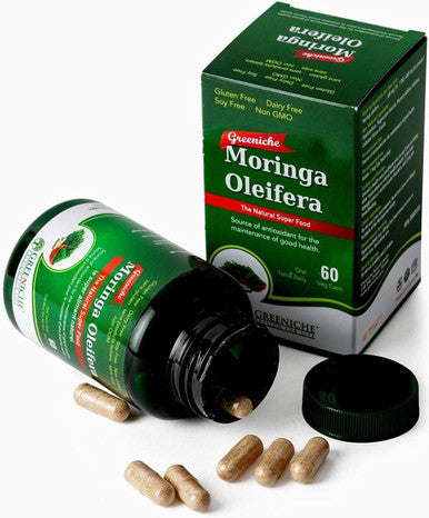 Greeniche Moringa Oleifera - 60 Vegetarian Capsules Natural and Organic Source of antioxidants / Source d'antioxydants Non GMO, Soy Free, Gluten Free Halal and Kosher Certified