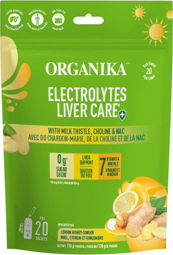 Organika Electrolytes Liver Care - With Milk Thistle, Choline, And Nac - Lemon Honey Ginger Flavour - Liver Support + Protection, Electrolyte Balance, Immune Support, Sugar- - 20 X 6G Sachets
