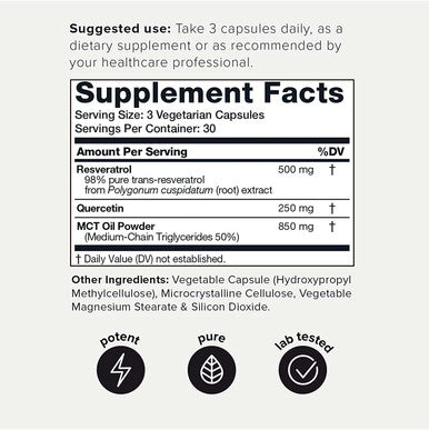 1600mg Resveratrol Blend - Ultra High Purity and 3rd Party Tested - with MCT Oil for Added Bioavailability - Optimal NAD Supplement