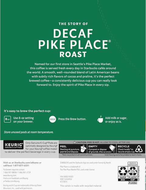 Starbucks Pike Place Decaf Coffee, Keurig (100684)