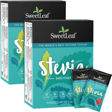 Sweetleaf Stevia Packets - Zero Calorie Natural Stevia Powder No Bitter Aftertaste Sugar Substitute for Keto Coffee Nothing Artificial Non-GMO Stevia Sweetener Packets 70 Count (Pack of 2)