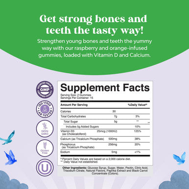 Natures Craft Tasty Kids Calcium Gummies - Vitamin D & Calcium Gummies for Children - Vitamin Gummies with Calcium & Vitamin D for Muscle Bone & Development - Gelatin- Kosher Childrens Gummies 30ct (2 Pack)