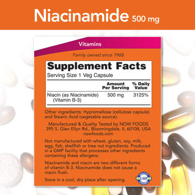 NOW Foods Niacinamide 500mg Vitamin B-3 Capsules, 100 Count (3 Pack)