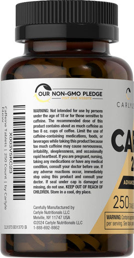 Carlyle Caffeine Pills 200mg | 250 Tablets | Advanced Athlete Formula | Vegetarian Non-GMO & Gluten Supplement