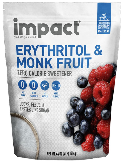 Impact White Monk Fruit & Erythritol Sweetener Blend - Gluten Free, Zero Calories, Net Carbs, Keto, Vegan, Non-GMO - 1 is to 1 Sugar Substitute - 1lb (Pack of 2)